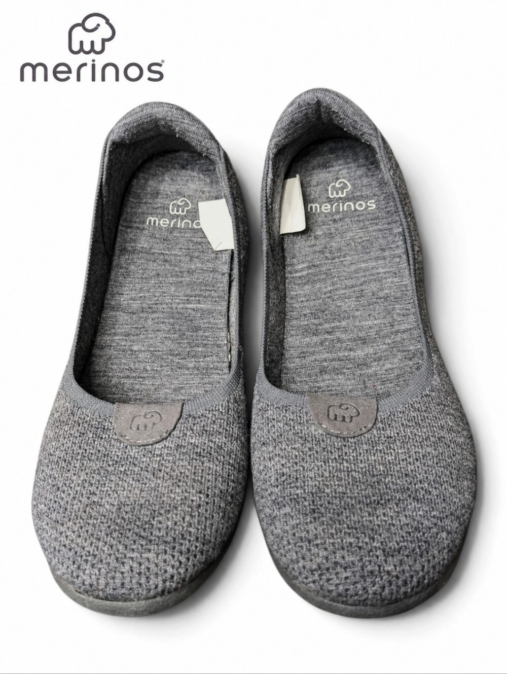 Merinos Women 9/9.5 Grey Merino Wool Breathable Knit Slip-On Ballet Fall Flats